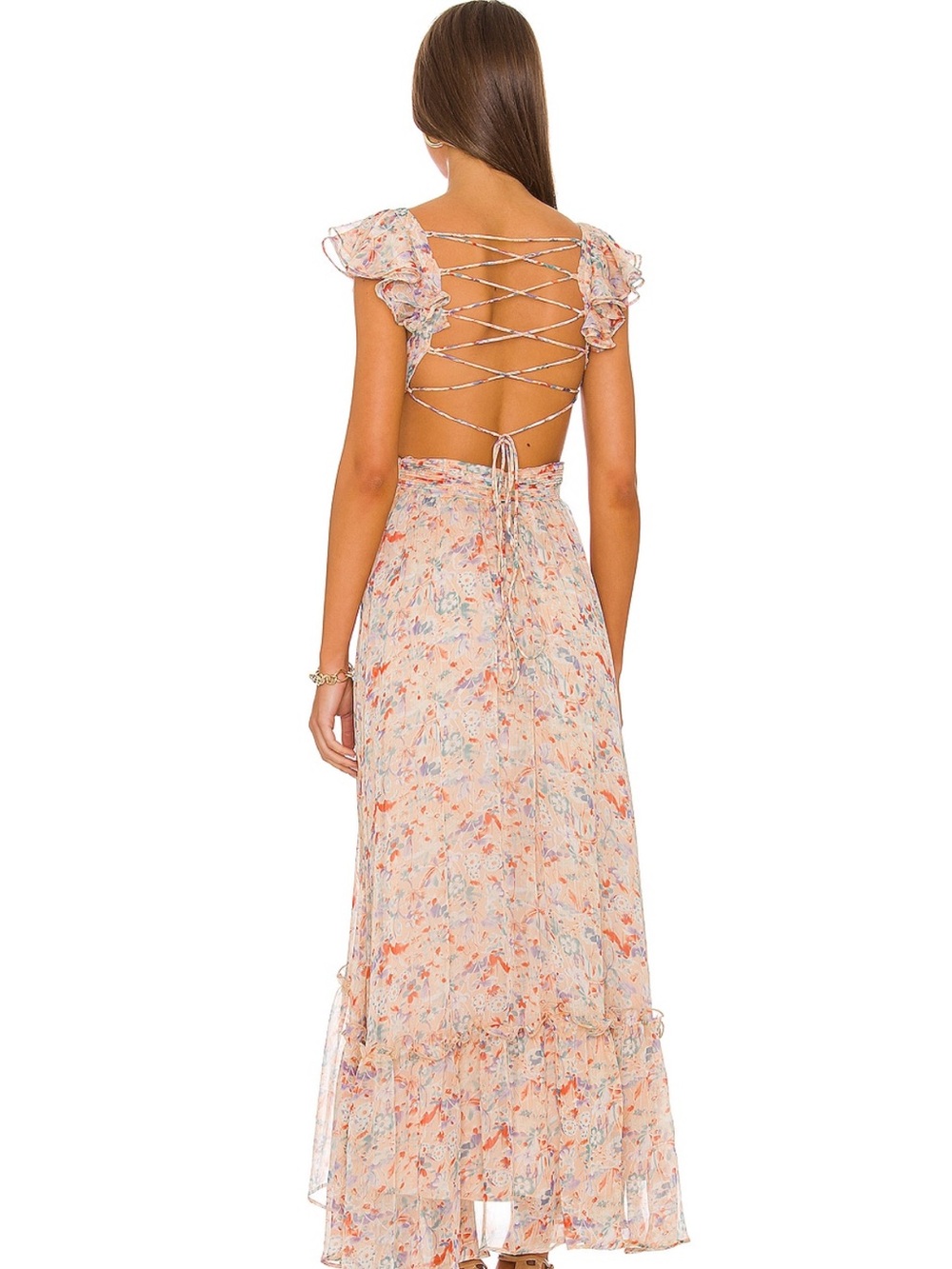 Floral Maxi Dress in Light Peach - Picture 3 of 9